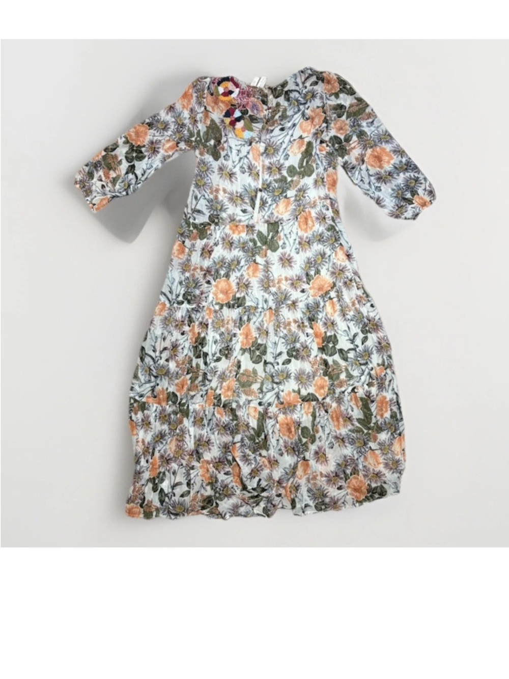 Meadow Rue Anthropologie Espalier Embroidered Tunic Chiffon Dress Floral Midi S - Picture 4 of 12